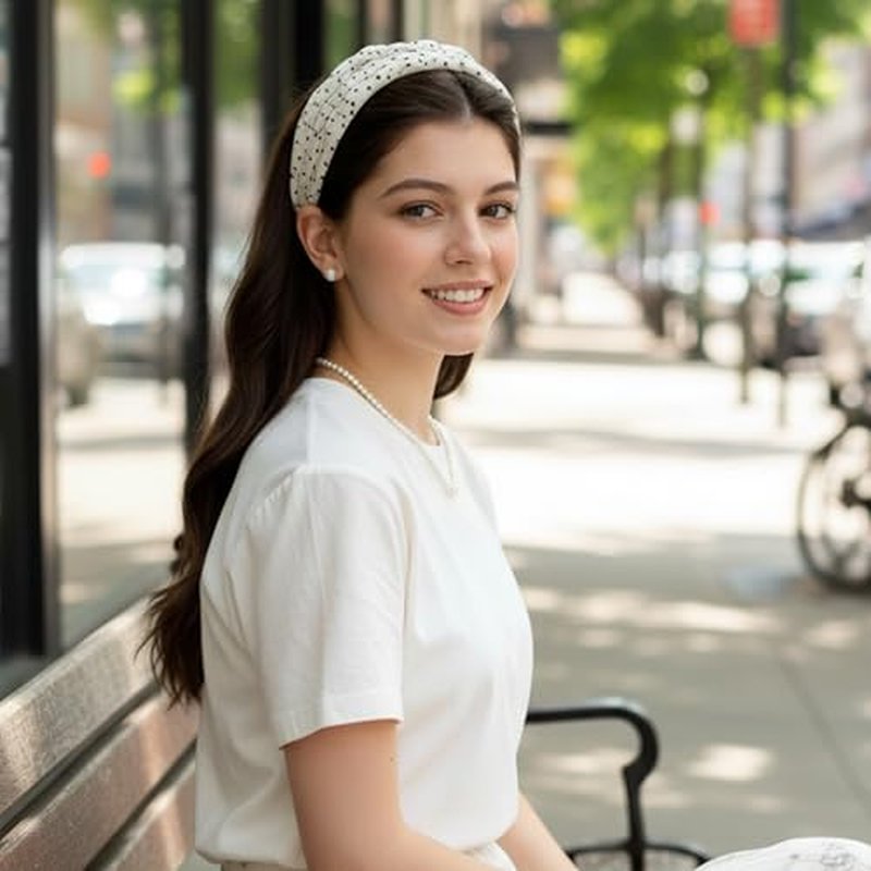 2 Pack Polka Dot Headbands for Women - Wide Braided Hair Bands