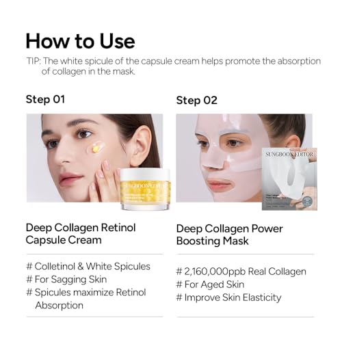 SUNGBOON EDITOR Deep Collagen Boosting Duo : Deep Collagen Mask (4ea) & Power Boosting Capsule Cream, Skincare Gift Sets for Mom