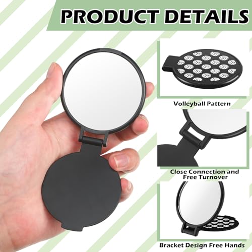 RattanView 24 Pcs Volleyball Compact Mirror Valentine Gifts for Team Folding Makeup Pocket Mirror Bulk 2.75 Inches Portable for Volleyball Team Girl Player Accessories Party Supplies(Black)