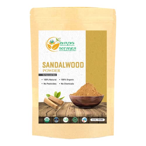 Herbs Botanica Chandan Sandalwood Powder Organic 100gm / 3.52 oz For Skin, Face Pack, Face Mask, Worship Tilak, Auspicious Occasions 100% Natural, Soothing, Cleansing, Wrinkles