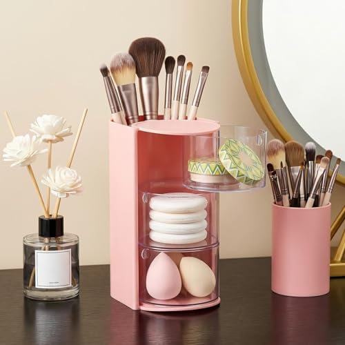 3-Layer Rotating Hair Accessories Organizer with Brush Holder