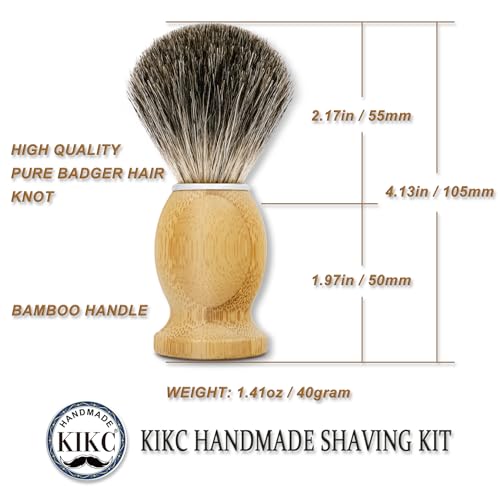 KIKC Hand Crafted Badger Hair Shaving Brush with Bamboo Handle - Soft Bristle for Wet Shave, Gift for Bearded Men - Variation: Badger Hair Bristle