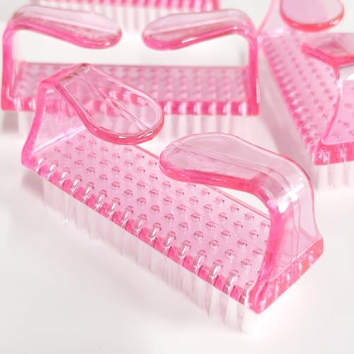 Nail Brush Set for Manicure and Pedicure Cleaning - 4 Pink Handle Brushes