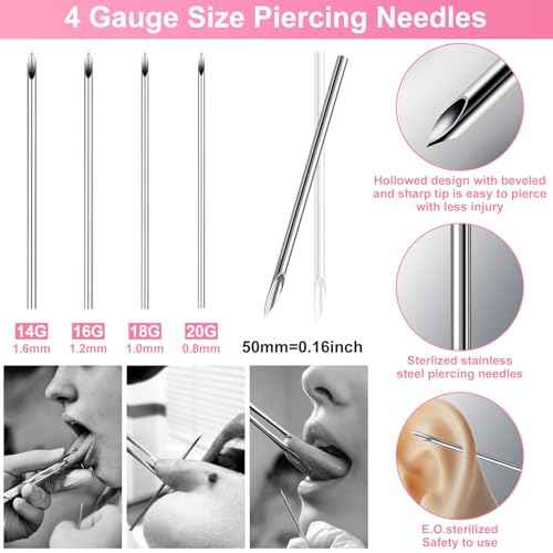 164PCS Body Septum Piercing Kit with 14G/16G/18G/20G Piercing Needles Piercing Jewelry and Tools for Ear Nose Belly Button Nipple Lip Cartilage Eyebrow Tongue Navel Piercing Kit for All Piercings