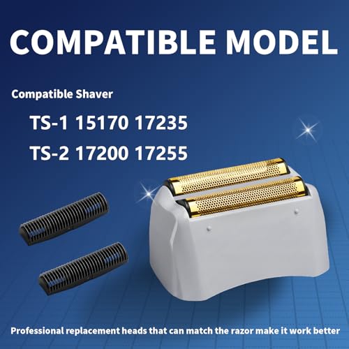 2 Pack Pro Shaver Replacement Foil and Cutters Compatible with andis 17150(TS-1)/17155/17200 Shaver ProFoil Lithium Replacement Golden