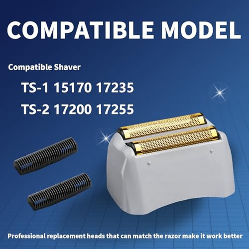 2 Pack Pro Shaver Replacement Foil and Cutters Compatible with andis 17150(TS-1)/17155/17200 Shaver ProFoil Lithium Replacement Golden