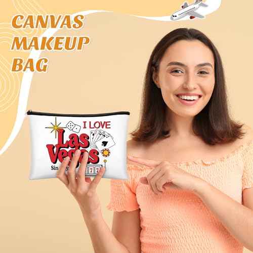 Reginary 6 Pcs City Cosmetic Bag Souvenir Gifts New York Zipper Pouch Chicago Souvenir Seattle Boston Nashville London Paris Italy Alaska Gifts Memento for Women Traveler(Las Vegas)