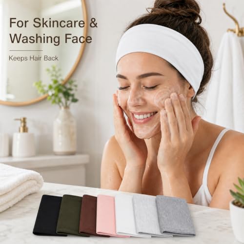 Wide Headbands for Women, 7-Pack Cotton Stretch Hair Bands