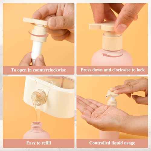 6.8oz Refillable Shampoo and Conditioner Bottles, 2PCS Squeezable Travel Shampoo Bottles with Flip Cap and 2PCS Pump Dispenser and Labels