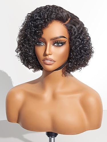 LUVME HAIR 8" Curly Glueless Wigs Human Hair Pre Cut/Plucked, Undetectable HD Lace Wig Ready to Go Lace Bob Wig Short Curly 180 Density