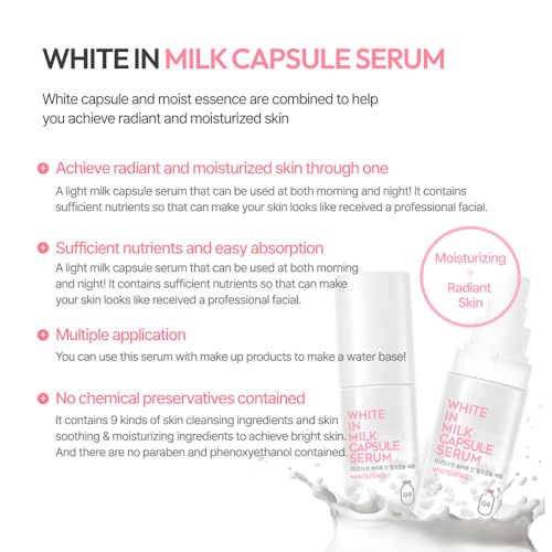 G9SKIN White In Milk Capsule Serum ? Hydrating Face Serum with Milk Protein and Niacinamide for Glowing Skin, 50ml / 1.69 Fl.Oz