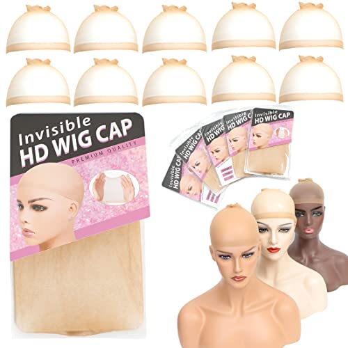 FDBJulyy 10 Pcs Transparent HD Wig Cap, Thin Nylon Cap for Women, Suitable for Parties, Weddings, Graduations, Cosplay, Halloween