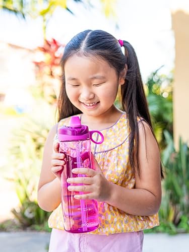 Pogo BPA-Free Tritan Plastic Water Bottle with Soft Straw, 32 Oz, Fuchsia