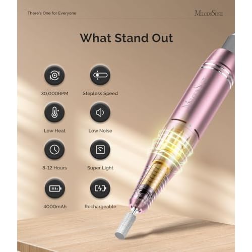 MelodySusie Professional Rechargeable Nail Drill 30000 RPM with Nail Stand for Press Ons