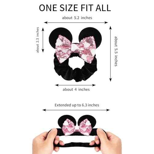 3 Pack Velvet Mouse Ears Scrunchies with Bow for Women Girls Elastic Hair Ties for Pony Tail Party Costume - Cute Hair Accessories