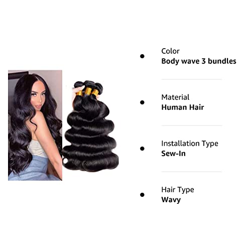 Body Wave Bundle 18 20 22 Inch Body Wave Human Hair Bundles Body Wave Hair 3 Bundles 10A Grade 100% Unprocessed Brazilian Virgin Hair Extensions for Black Women