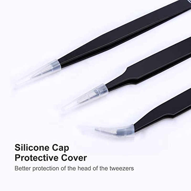 Kaverme 3PCS Precision Tweezers Set - Anti-Static Stainless Steel for Electronics & Crafts