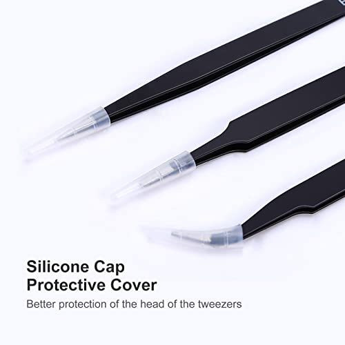 Kaverme 3PCS Precision Tweezers Set - Anti-Static Stainless Steel for Electronics & Crafts