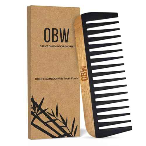 OBW Bamboo Wide Tooth Comb ? Detangler for Curly, Thick & Natural Hair ? Dimensions: 5.8x2.1 in, 1.1 oz - Lightweight & Durable Bakelite-Infused Comb for Men & Women ? Anti-Frizz Hair Tool by ORW