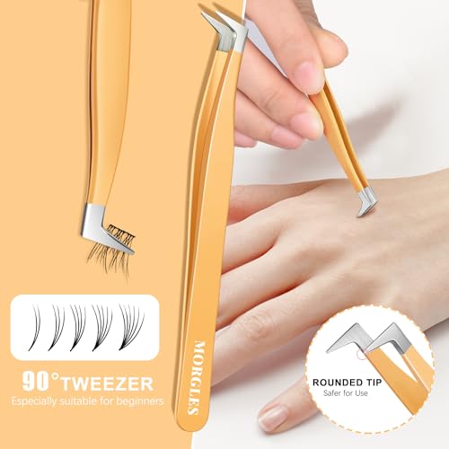 MORGLES Straight&Curved Lash Tweezers for Eyelash Extensions, 5pcs Eyelash Tweezers for False Lashes, Precision Tweezers for Crafting Lash Applicator Tool for Girls Women Beginners