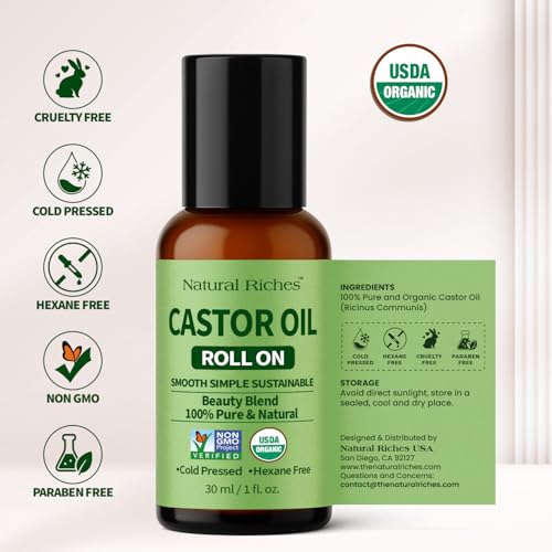 Organic Castor Oil Roll-On - Cold Pressed, Hexane Free, 1 fl oz