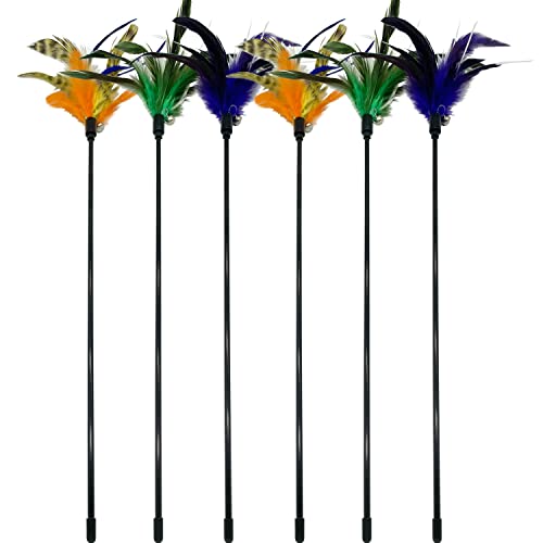 CATENESS 6 Pack Cat Feather Wand Toys for Indoor Play & Exercise