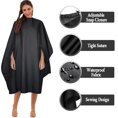 Black Professional Waterproof Hair Salon Cape - 5 Pack with Metal Snap Closure