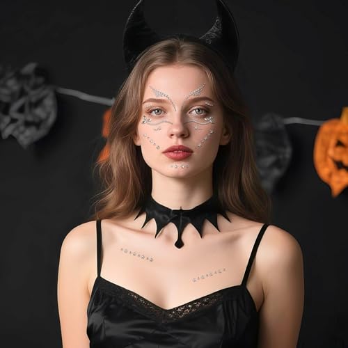 Eyeliner Gems for Cat Face Makeup, Rhinestone Festival Eyeliner Face Bindi Decorations Jewels Body Glitter Crystal Tattoo Sticker for Men Women Kids Halloween Prank Makeup Costume 2Sheets