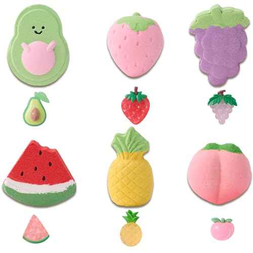 Fruit-Shaped Bath Bombs for Kids & Teens with Surprise Toy Scented - XL Gift Set of 6 Individually Wrapped- Fun Christmas Gift & Stocking Stuffer for Girls and Boys