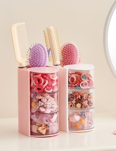 Rotating Hair Accessories Organizer, 3-Drawer Storage for Brushes & Clips