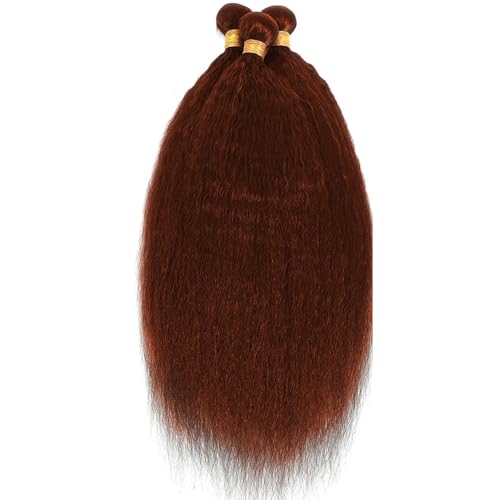 Color #33 Reddish Brown Kinky Straight Hair Bundles 26 28 30 Inch