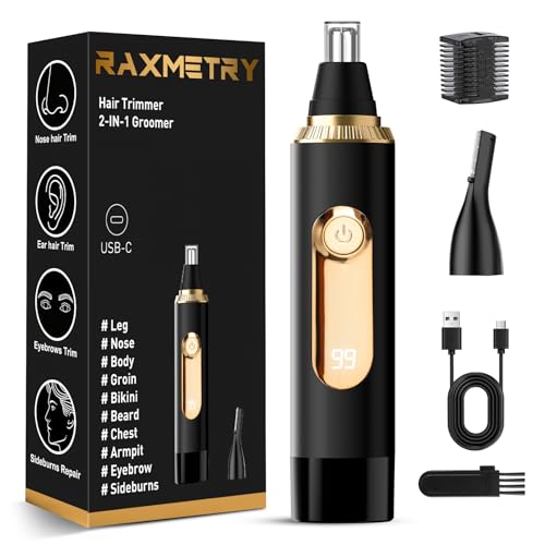 Nose Hair Trimmer for Men,2026 Professional Painless IPX7 Waterproof,USB Rechargeable with LED Display Dual-Edge Blades,Black