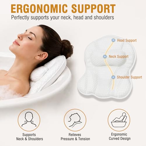 Ergonomic Bath Pillow with 5D Air Mesh & Suction Cups