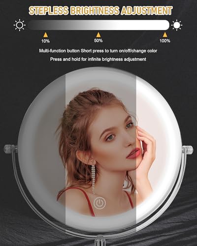 Lighted Makeup Mirror with 1X/10X Magnification & 3 Color Lights