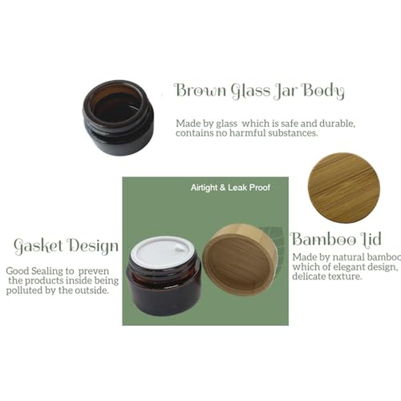 30ml Frosted Glass Cosmetic Jar 4-Pack with Bamboo Lids