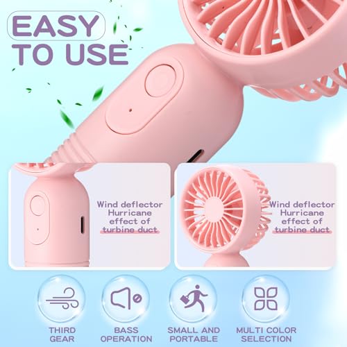 Rossesay 6Pcs Mini Portable USB Fan, 3-Speed, Blue Pink Purple Bundle