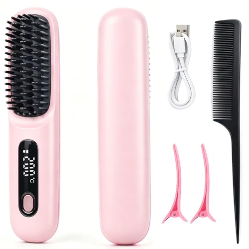 Cordless Hair Straightener Brush, Ionic Frizz-Free MCH Heating