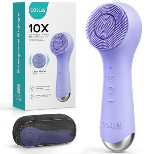COSLUS FBS03 Face Scrubber Facial Cleansing Brush: 2 in 1 Spin and Vibration Patented, Silicone Electric Exfoliator Scrubber with Automatic Foaming, Waterproof Face Cleanser Brush for Men and Women