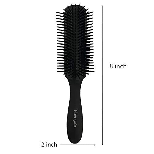 NuAngela Cushion 9 Row Nylon Bristle Brush For Curly Hair, Easy Clean Styling Hairbrush For Detangling Shaping Smoothing Blow-Drying Separating,Defining Curls For Wet, Long, Frizzy, Thick Hair