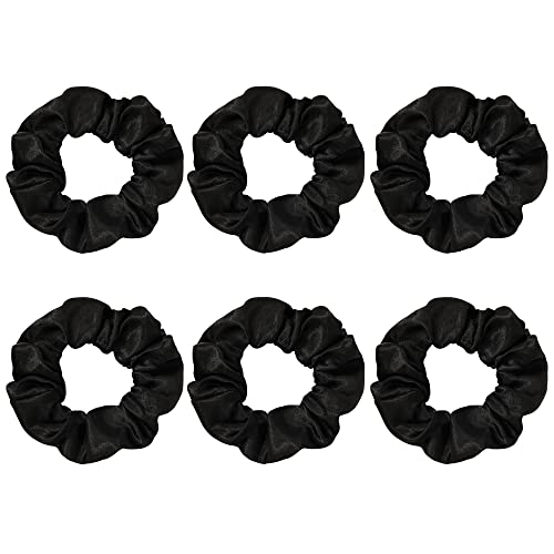 Ivyu Black Silk Satin Scrunchies - Pack of 6, 8 Pieces (2 Free) Hair