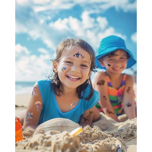 YanZonic 210Pcs Ocean Life Temporary Tattoos - Shark Tattoos Temporary for Kids, Whale Jellyfish Octopus Tattoo Non-Toxic, Under the Sea Party Decorations, Aquatic Marine,18 Sheets