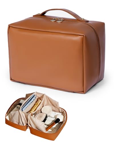 Travel Makeup Bag with 180° Flat Open Design & Waterproof Compartments