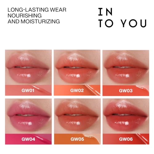INTO YOU Glow Lip Tint, Plumping Lip Gloss, Nourishing Hydrating Moisturizing Lip Oil, Non-Sticky, Long-lasting, Waterproof, High Shine Liquid Lipstick, Stay 8 Hour, for Women Makeup, GW01