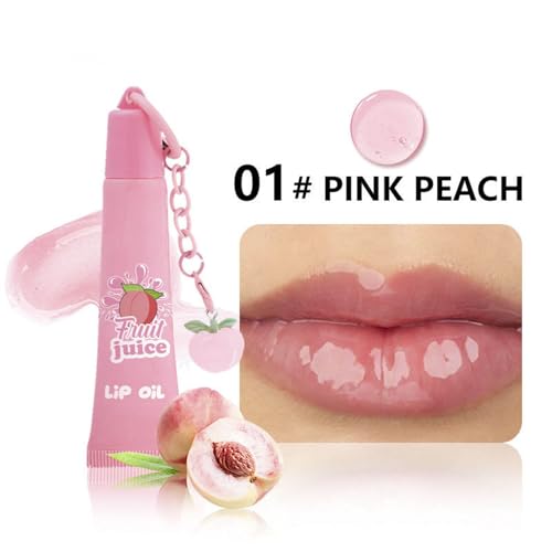 4 Colors Hydrating Lip Gloss Keychain,Glossy Plumping Nude Fruit Flavored Lip Gloss for Girls,High Shine Finish Lip Jelly Liquid Lipstick for Women