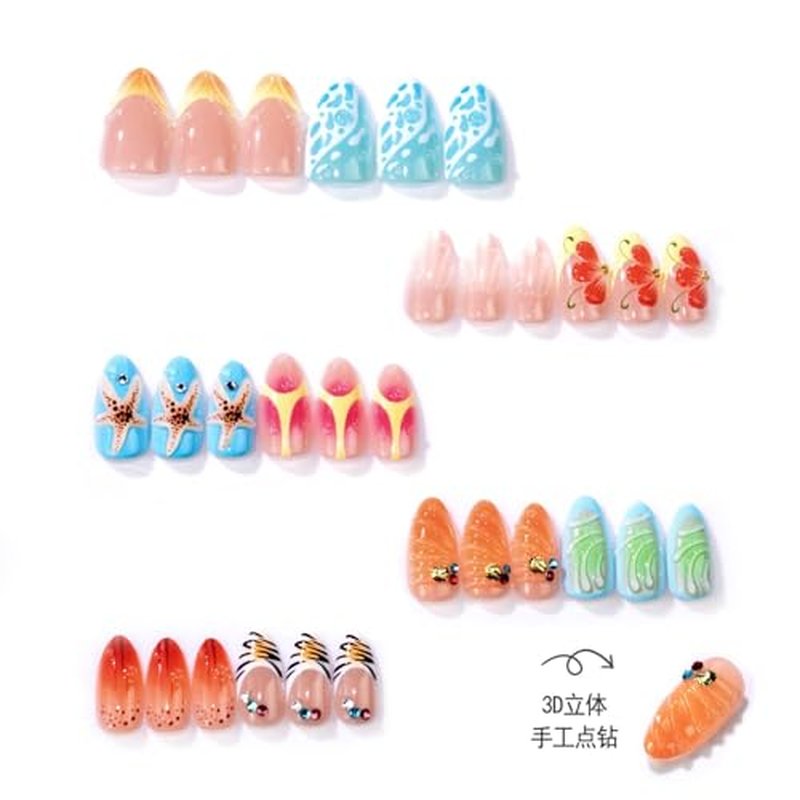 24Pcs Almond Press On Nails with 12 Sizes & Nail File