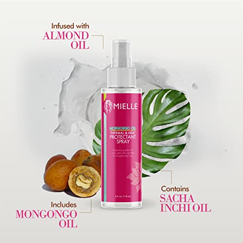 Mielle Mongongo Oil Thermal & Heat Protectant Spray, Protects Hair from Heat Damage, Intense Heat Defense, Curl Pattern Protection, Safe for All Hair Types, 4 Ounce