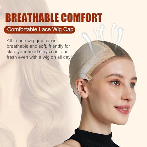 Lace Wig Cap with Grip Band - Adjustable Glueless Wig Cap
