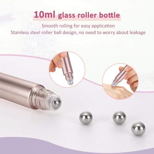 Kesell 14-Pack 10ml Glass Roller Bottles Rose Gold