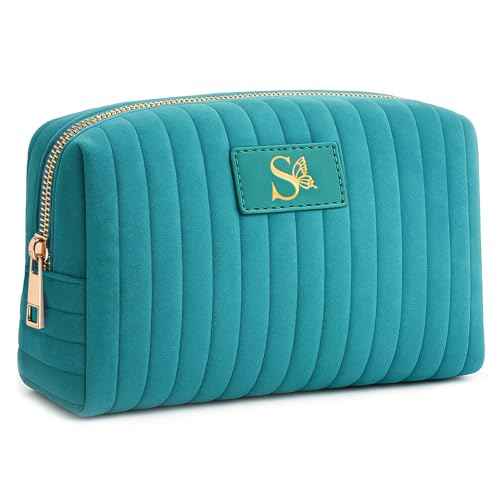 Monogrammed Make Up Bags for Women,Personalized Cosmetic Bags Women,Small Quilted Makeup Pouch,Cute Makeup Bag Travel,Birthday Gifts for Teen Girl (Blue S)