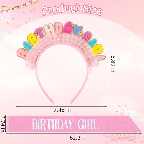 Birthday Girl Headband and Sash Set - Colorful Glitter Party Accessories